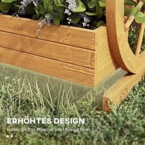 Outsunny Podwyższane grządki z drewna, skrzynki na kwiaty z 3 poziomami, grządka warzywna z dekoracją w kształcie koła wozu, grządka ziołowa z otworami odpływowymi do ogrodu, balkonu, teaku, 61 x 62 x 57 cm