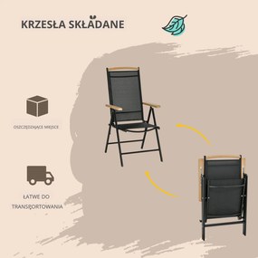 Outsunny Składany zestaw mebli balkonowych, stół+6 krzeseł, aluminium, czarny | Aosom PL