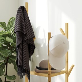 HOMCOM Wieszak na Ubrania z Bambusa, 8 Haków, 3 Półki, Naturalny