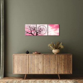Różowy obraz drzewa (z zegarem) (90x30 cm)