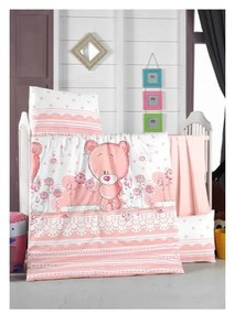 Różowa pościel dziecięca do łóżeczka z bawełny renforcé z prześcieradłem/4-częściowa 100x150 cm Pinky – Mijolnir