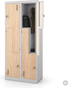 Szafa socjalna ubraniowa typu L, czterokomorowa, szara/dąb sonoma, 800x1850x450 mm: JULIA Eco Design