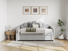 Łóżko wysuwane muszla 2 x 90 x 190 cm - Welur - Jasnoszary - ELUSIA