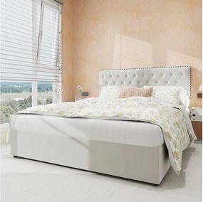 Łóżko z pojemnikiem 140 x 200 cm - Łóżko podwójne z miękkim zagłówkiem i pojemnikiem - beżowy aksamit - materac nie jest wliczony w cenę