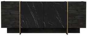 Komoda - 4-drzwiowa – efekt czarnego marmuru, ciemny naturalny i złoty – CADEBA