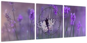 Obraz - Motyl w lawendach (z zegarem) (90x30 cm)