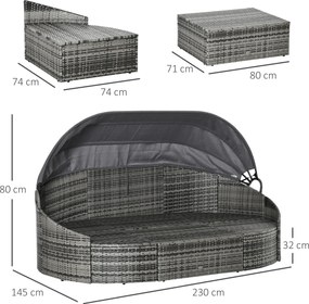 Outsunny rattanowa wyspa ogrodowa 4-częściowa z poduszkami i regulowanym baldachimem do wypoczynku | Aosom PL
