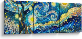 Obraz – Mozaika gwiaździstej nocy (z zegarem) (90x30 cm)