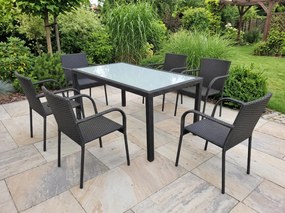 Zestaw mebli stołowych z technorattanu (stół 150x90cm + 6 x krzesło) AVVICENTE czarny