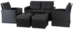 Zestaw Mebli Ogrodowych FLORYDA Ciemnoszary Sofa Krzesła Pufy Stolik Tarasowy Technorattan Nowoczesny