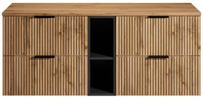 Szafka pod umywalkę wisząca ryflowana z wnękami - Naturalny jasny - szer. 140 cm - MADELA