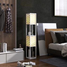 HOMCOM Lampa Podłogowa w Kratkę z 2-Poziomowymi Półkami, dla Różnych Żarówek, Biała