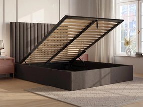 Łóżko ze skrzynią i pionowo przeszywanym zagłówkiem 140 x 190 cm - Sztruks - Taupe + Materac - SARAH