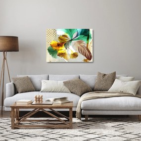 Obraz na szkle - Liście z piórami (70x50 cm)