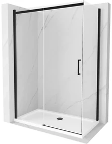 Mexen Omega kabina prysznicowa rozsuwana 140 x 80 cm, transparent, czarna + brodzik Flat, biały - 825-140-080-70-00-4010B