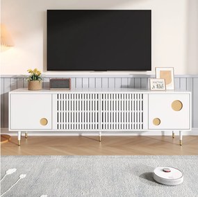 Biała szafka RTV z 4 drzwiami i ukrytymi uchwytami – do salonu i biura