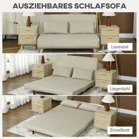 HOMCOM Relaksacyjna Sofa z Funkcją Spania, w zestawie 2 Poduszki, Wygląd Aksamitu, 130 x 78 x 79 cm, Beżowa