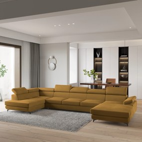 Masseno Narożnik MONTIVA z funkcją spania i pojemnikiem na pościel Narozniki U, Rozkładana sofa - Żółty, MONOLITH 48