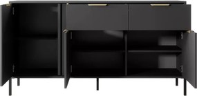 Komoda ZANTE II – elegancka komoda 3-drzwiowa z 2 szufladami w kolorze antracytowym ze złotymi detalami