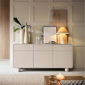 Komoda w kolorze kaszmirowym, z trzema szafkami i trzema szufladami – Nowoczesny design, nogi w kształcie kuli, 160 x 75 x 39 cm