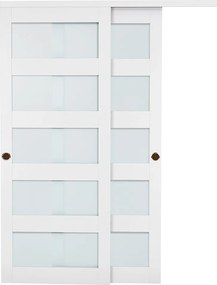 Drzwi Przesuwne SucceBuy do Szafy 152,4 x 203,2 cm, Podwójne Drzwi do Szaf w Szkle Matowym z 5 Panelami, z Kompletem Okuć i Szyną Podłogową