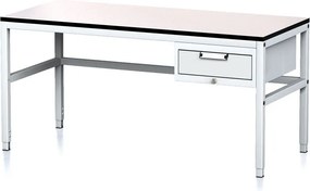 Stół warsztatowy MECHANIC II, 1600 x 700 x 745-985 mm, 1 kontener szufladowy, szary