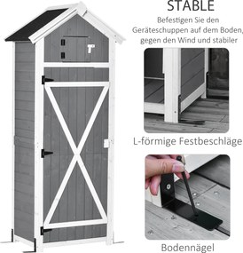 Outsunny Domek narzędziowy z drzwiami dachem szopa na narzędzia składany stół kolor szary drewno jodłowe