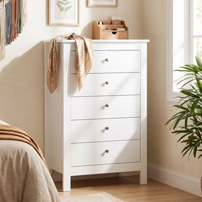 HOMCOM Komoda z 5 szufladami, mebel z łatwo wysuwającymi się prowadnicami do sypialni, 60 x 39,5 x 95,3 cm, Biały | Aosom PL