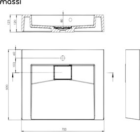 Umywalka z konglomeratu nablatowa prostokątna 70 x 50 cm ESCADA
