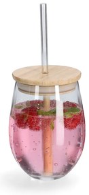 Szklanka ze szklaną słomką i szczelnym wieczkiem z bambusa, 500 ml