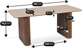 Stół Prostokątny ARAMIS 180 cm Trawertyn/Orzech Nowoczesny