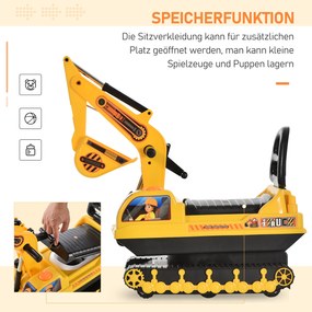 HOMCOM Koparka Dla Dzieci Samochodzik Z Klaksonem Żółty+Czarny Bezpieczna Zabawa Dla Maluchów | Aosom PL