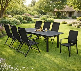 Doppler EXPERT antracyt, 6 regulowanych i 2 sztaplowane krzesła, 6+2+1