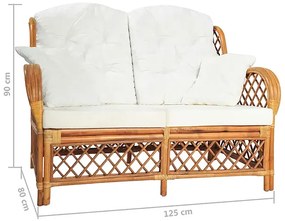 Jasnobrązowa 2-osobowa sofa rattanowa z lnianą tapicerką H3-A65