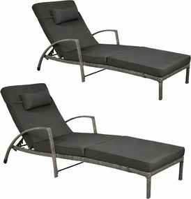 Zestaw 2 leżaków ogrodowych technorattan Ravello XL2505, szary, poduszki szare