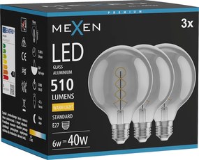 Mexen Vintis 3x żarówka filament spirala LED E27, G95, 6W, Ciepła - 2700K, 510 lm, smoke - L167-E27-0627-70x03