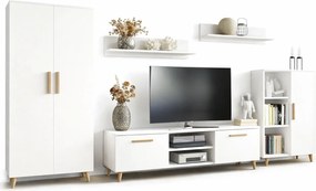 Biała skandynawska meblościanka do salonu z szafą D8-C75