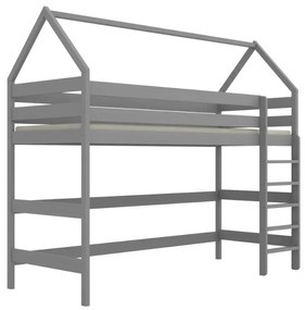 Łóżko domek na antresoli TOBI 2 180x80 szare drewniane KOCOT KIDS