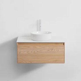 Zestaw Wiszących Mebli Łazienkowych Z Drewna Jesionowego Tedrik Popielaty Brąz & Okrągły - Sklum