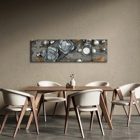 Obraz - srebrne ozdoby świąteczne (170x50 cm)