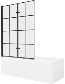 Mexen Cubik wanna prostokątna 150 x 70 cm z obudową i parawanem 2-skrzydłowym 120 cm, czarny wzór - 550315070X9212027077