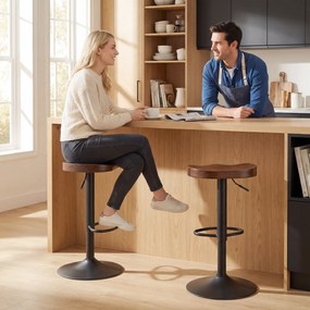 HOMCOM Hokery zestaw 2 sztuki, regulowane obrotowe krzesła z siedziskiem z wiązu, ciemnobrązowe | Aosom PL