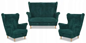 Zestaw wypoczynkowy uszak Bonito sofa fotele Family Meble zielony sztruks