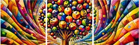Obraz – Kolorowe drzewo z jabłkami (z zegarem) (90x30 cm)