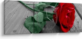 Obraz - Czerwona róża z zieloną łodygą (z zegarem) (90x30 cm)