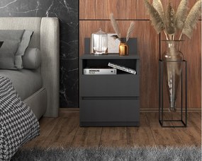 Duża Szafka Nocna Szary Mat 40 CM 2 Szuflady 1 Półka Stolik Nakastlik 40x32x59 CM