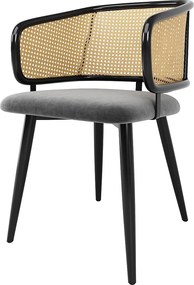 Zestaw 6 krzeseł do jadalni z rattanu z oparciem - 51 x 47 x 79 cm - żelazo, skóra ekologiczna, aksamit - styl nowoczesny - szary