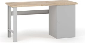 Stół warsztatowy G7, blat bukowy, 1700 x 685 x 840 mm, 1x szafka, szary
