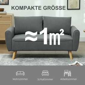 HOMCOM Dwumiejscowa Sofa, Kanapa z Tkaniny, 2 Poduszki Tylnie, Pokrycie z Sztruksu, 145 x 75 x 78 cm, Antracyt