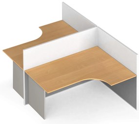 Zestaw parawanów biurowych ze stołem ergonomicznym PRIMO, magnetyczny, 2 miejsca, szara/buk